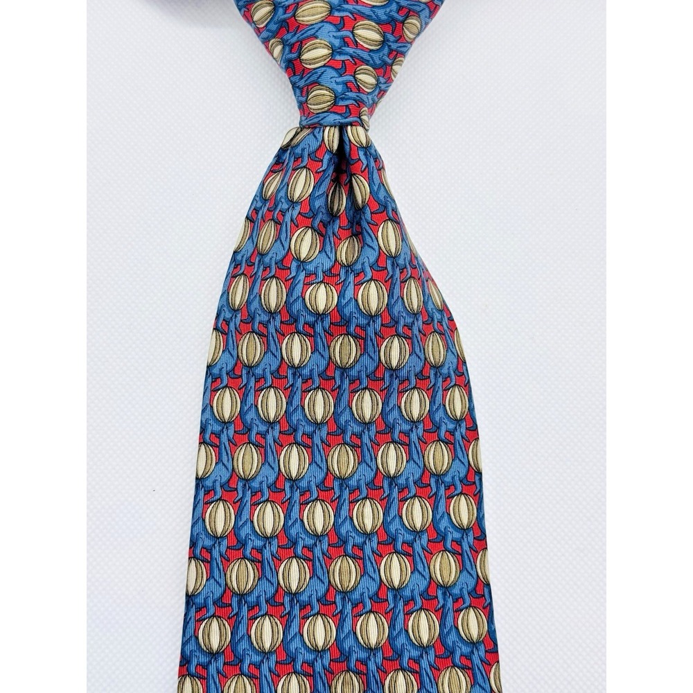 Gucci Foulard Silk Necktie Men Red Blue Sea Lions 3.75"W 58"L‎ Designer